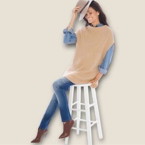 Chicos Elle Wool Pullover Sleeveless Sweater Brown Minimalist City Chic Size L